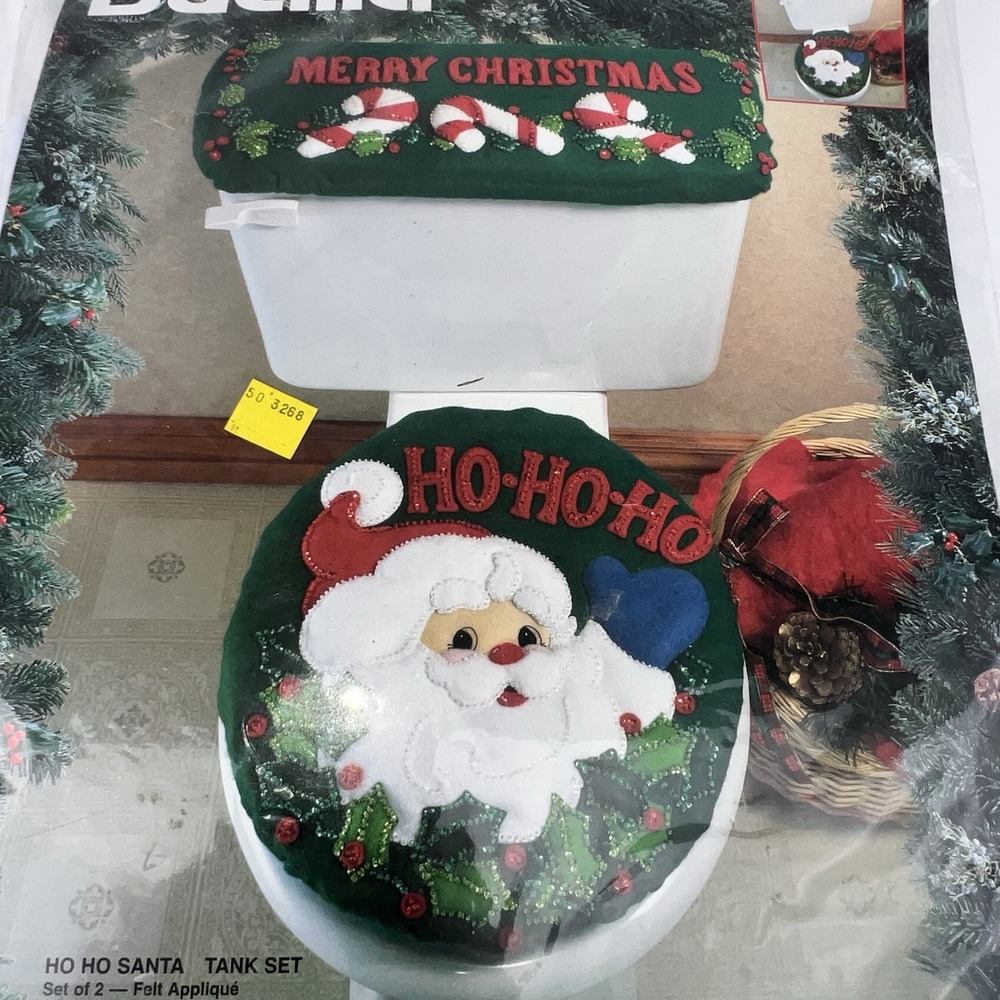 Bucilla Ho Ho Santa Tank Set Felt Applique Kit #83268 (1994) Christmas Bathroom